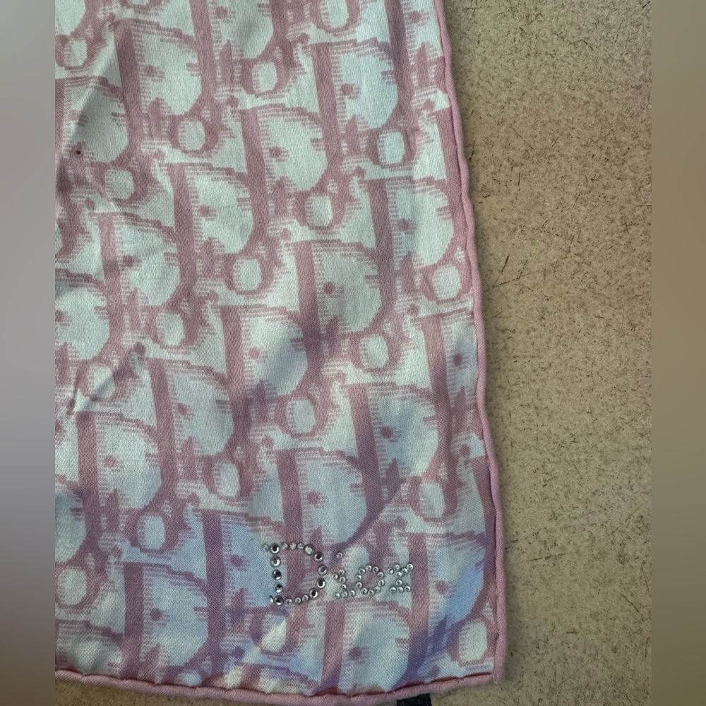 Christian Dior Pink and White Signature Silk Scarf - Picture 2 of 7